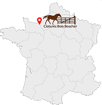 Carte de France png + icon vous êtes ici + logo de l'entreprise Cloture Bois Boscher à MOYAUX 14590 Normandie France