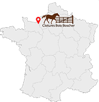 Carte de France png + icon vous êtes ici + logo de l'entreprise Cloture Bois Boscher à MOYAUX 14590 Normandie France
